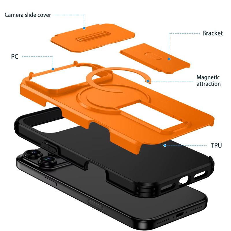 MagSafe Magnetische Panzer-Handyhülle für Apple iPhone 16 15 14 13 12 Pro Max Mini mit versteckter Autohalterung in Pink und Orange - Bild 5
