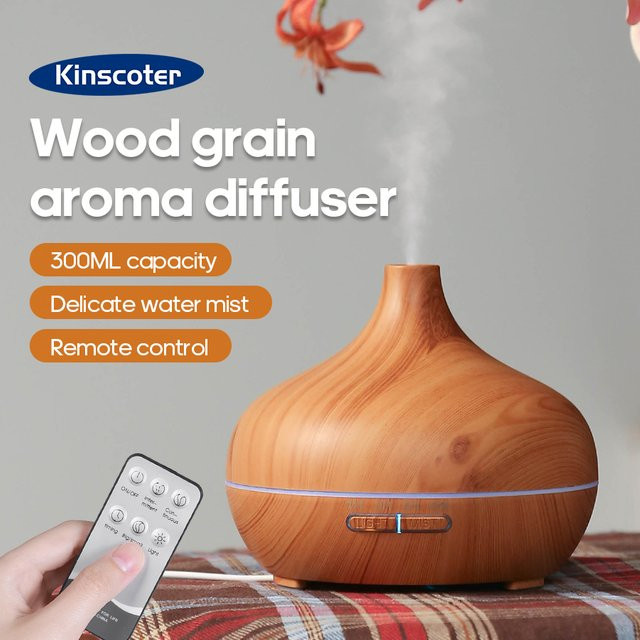 Kinscoter Aromatherapie-Diffusor mit Holzmaserung, USB-Luftbefeuchter und Aroma-Kaltnebeldiffusor inklusive Ätherischem Öl Set - Bild 1