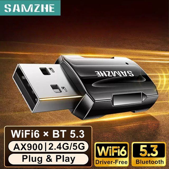 SAMZHE Wireless WiFi Adapter AX900 Wi-Fi 6 und Bluetooth 5.3 USB Dual Band Netzwerkkarte in Schwarz für Desktop PC und Laptop - Bild 1