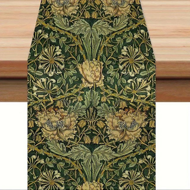 JMG Household Supplies Tischläufer William Morris Vintage Floral aus Leinen, Farbe: Schwarz/Grün, Breite: 150 cm, Tiefe: 33 cm - Bild 1
