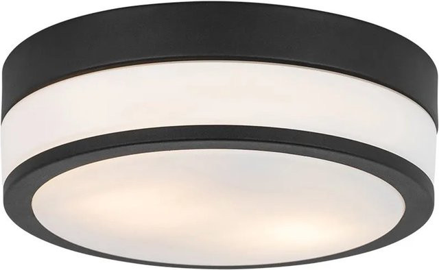 QAZQA Moderne Deckenleuchte Flavi in Schwarz mit Opalglas, IP44, Durchmesser: 28 cm - Bild 1