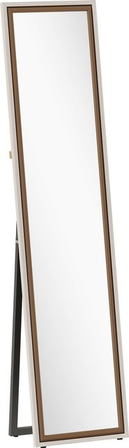 HOMCOM Ganzkörperspiegel mit Bicolor-Rahmen in Weiß und Dunkelbraun, freistehend oder hängend, Höhe: 157 cm, Breite: 37 cm - Bild 1