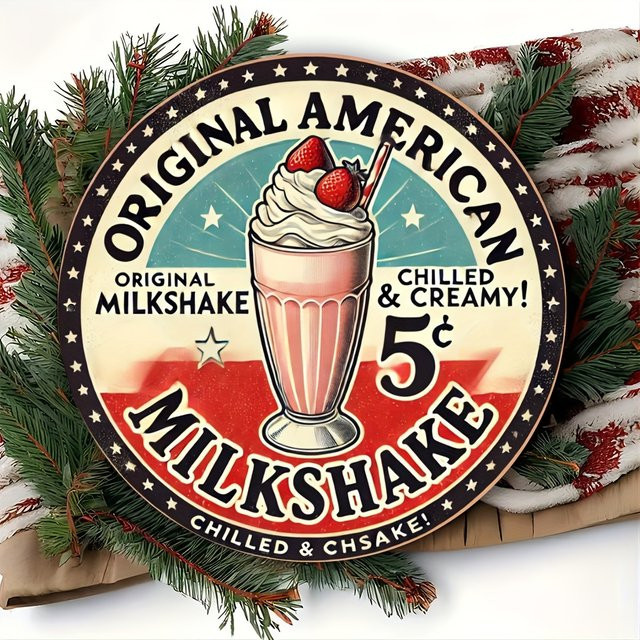Potdemiel Retro-Aluminium-Rundschild Vintage Milchshake und Eisschaum Kunst Wanddeko Multicolor Durchmesser: 20 cm - Bild 1