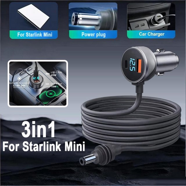 kebidumei Starlink Mini Ladekabel mit USB-C Anschluss für Zigarettenanzünder 12-24V zur Stromversorgung im Auto - Bild 1