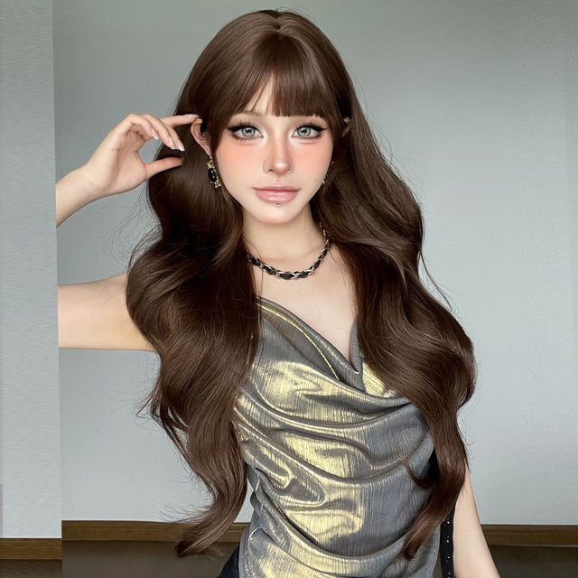 7JHH WIGS Perücke, lange lockige Wellen, kaffeebraun, Damen - Bild 1