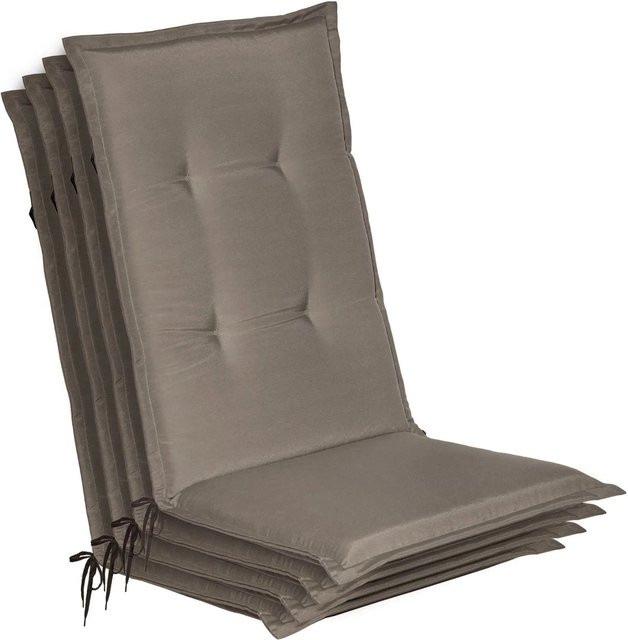 Beautissu 4er Set Gartenstuhlauflage Loft Taupe, UV-beständig und wasserabweisend, B/T/H: 120 x 50 x 6 cm - Bild 1