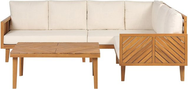 Beliani Sitzgruppe BARATTI in Hellbeige und Braun aus Holz und Polyester - Bild 1