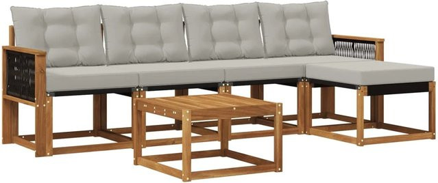 vidaXL Outdoor-Sofagarnitur aus massivem Akazienholz mit Textilene und 6 Kissen in Grau und Natur - Bild 1