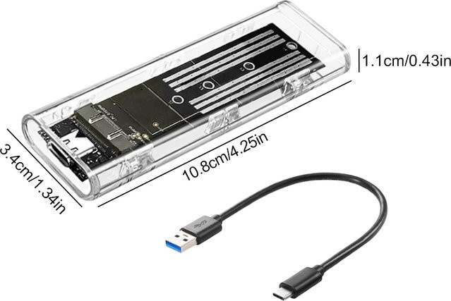 APWIKOGER Externes M.2 NGFF SATA SSD-Gehäuse mit USB 3.1 Typ C Anschluss, 10Gbps SSD-Adapter, transparent, kompatibel mit 2230/2242/2260/2280 - Bild 1