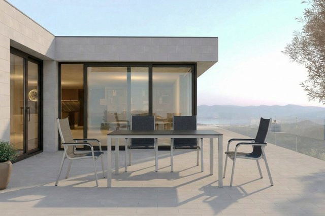 Kettler KETTALUX-Plus/Basic Plus Sitzgruppe aus Aluminium und Textilene mit 4 gepolsterten Stapelsesseln, silber/anthrazit/grau, B/T: 160 x 95 cm - Bild 1