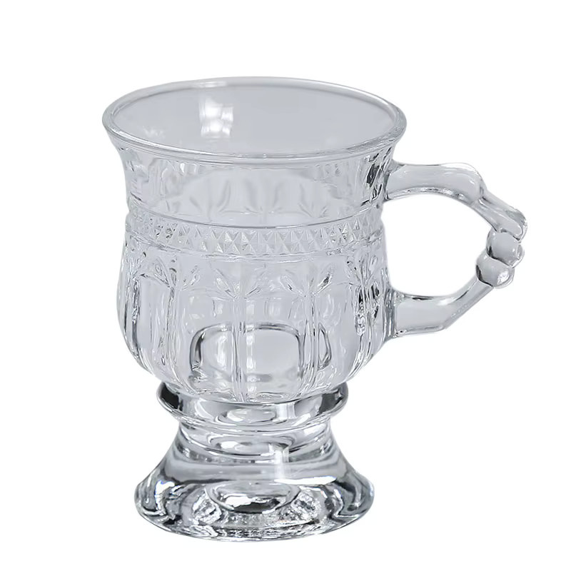 Vintage-Glastasse mit Herz-Prägung und Griff in Transparent, elegante Kaffeetasse für Latte Macchiato und Nachmittagstee - Bild 4