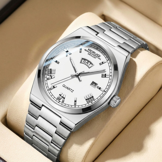 MEIRUIQI Armbanduhr Quarz, weißes Zifferblatt, Messing, Herren - Bild 1