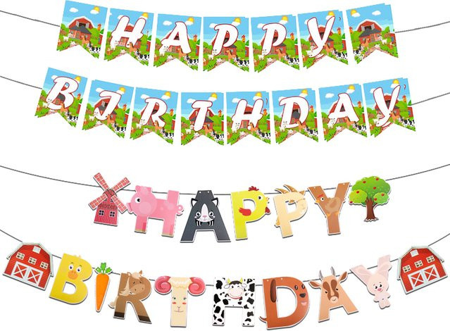 Joy-enlife Geburtstag Banner mit Nutztiere Motiv für Kindergeburtstage im Scheunen-Design, Multicolor Girlande zur Dekoration von Babypartys und Kinderfesten - Bild 1