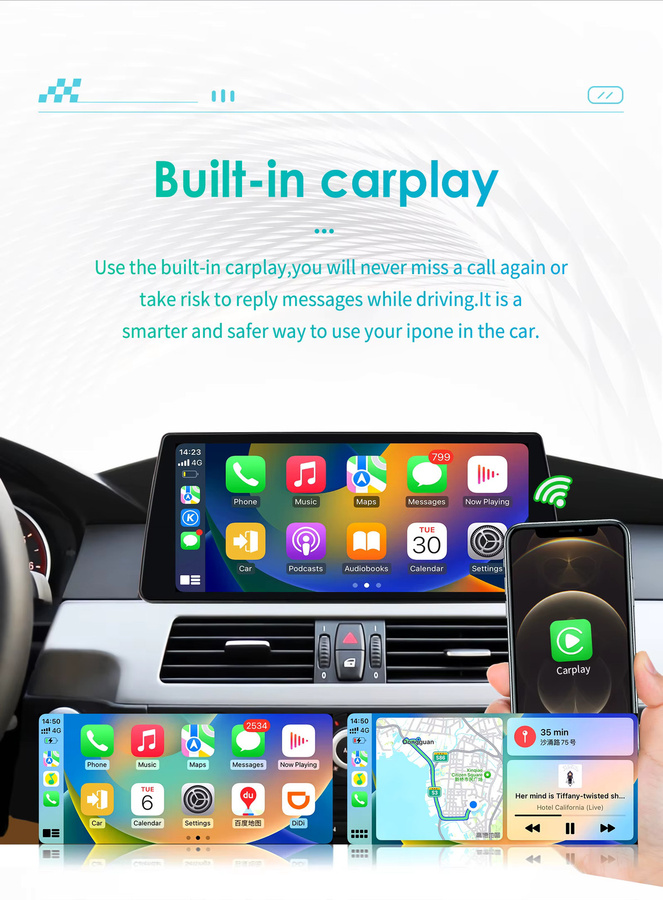 OSSURET 10,25 Zoll 2-DIN Android 13 Autoradio für BMW 5er-Reihe E60 E61 CCC CIC (2005-2010) mit GPS, Bluetooth, Wireless Carplay, Android Auto, 4G, DSP und 360-Grad-Kamera in Schwarz - Bild 4