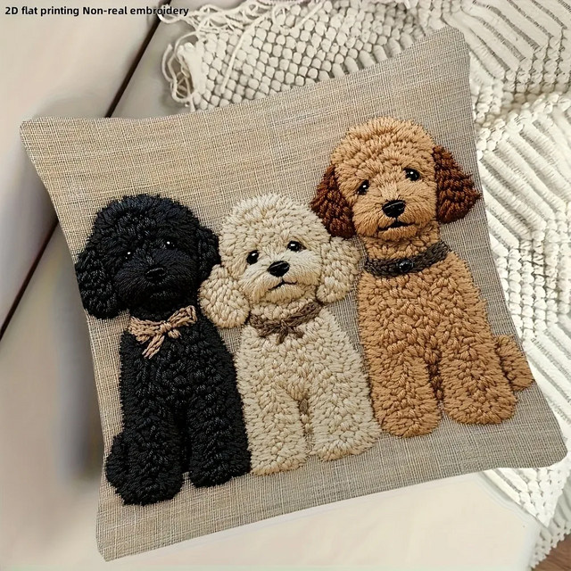 VIKAMA Kissenbezug mit Hundemotiv in Beige, quadratisch, B/B: 40 x 40 cm - Bild 1