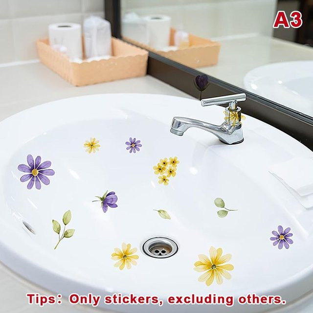 Mihout Waschbecken Aufkleber mit Glückskarpfen und Blumen, Selbstklebend, Wasserdicht und Abnehmbar, Multicolour, A3 - Bild 1
