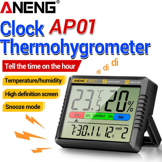 ANENG AP01 Digitales Temperatur-Hygrometer mit LCD-Anzeige, Mini Tragbare Innen-Wetterstation in Weiß - Bild 1