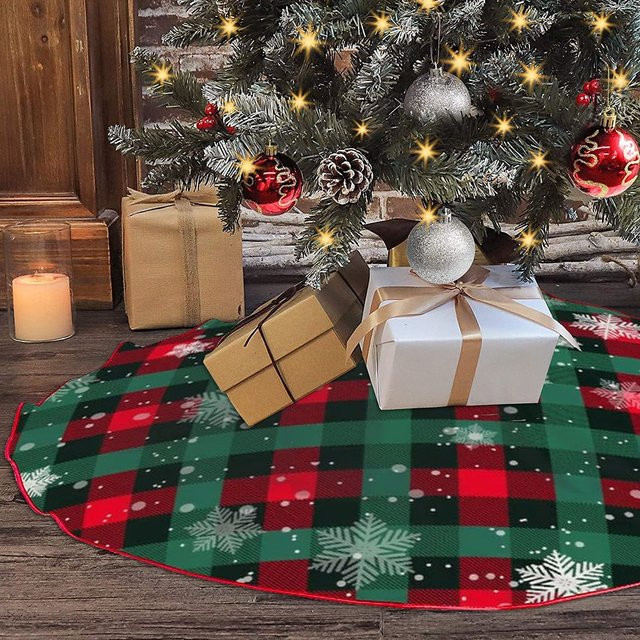 VIKAMA Weihnachtsbaumrock mit Schneeflocken-Design in Rot und Grün kariert - Bild 1