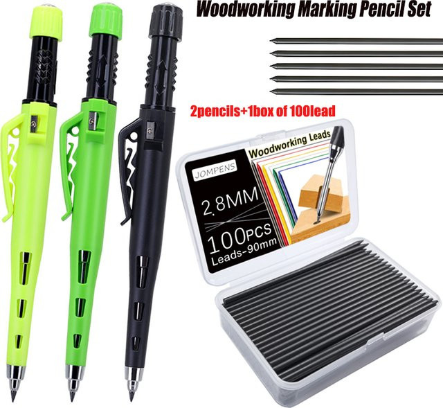 MROOFUL Zimmermannsbleistift-Set mit 100 Minen, 55mm Langkopf-Markierungsstift für Holzbearbeitung und Architektur, 2,8mm Tiefloch-Zeichenwerkzeug, Mehrfarbig - Bild 1