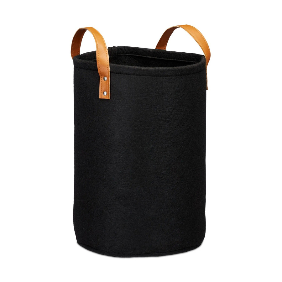 Relaxdays Wäschekorb aus Filz in Schwarz, tragbar und faltbar, B: 45 cm, T: 30 cm, H: 30 cm - Bild 2