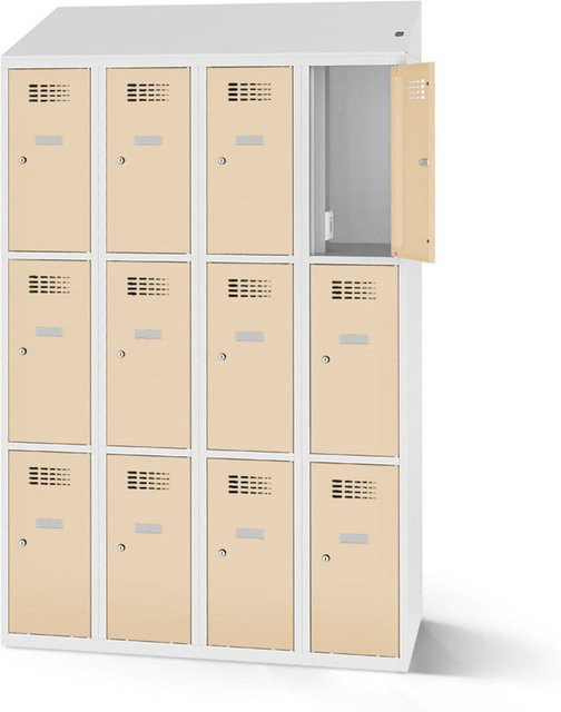 rotstahl Fächerschrank mit Ladefunktion und 12 Fächern in Elfenbein mit lichtgrauem Korpus, Breite: 120 cm, Höhe: 200 cm - Bild 1