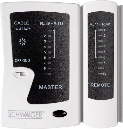 Schwaiger Netzwerkkabeltester für RJ45 und RJ11 in Schwarz und Weiß - Bild 1