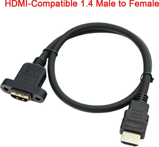 HDMI Verlängerungskabel High-Speed Stecker auf Buchse mit Schraubmontage in Schwarz, 4K@30Hz, 1080P@60Hz, 3D und UHD - Bild 1
