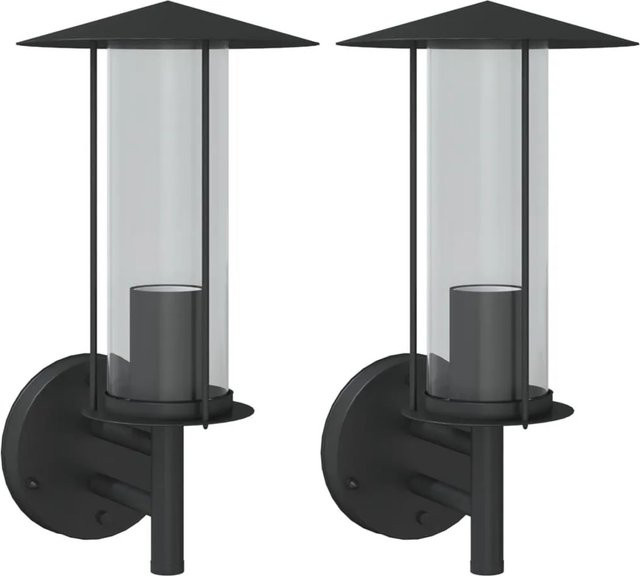vidaXL Außenwandleuchten 2er Set aus Edelstahl und Kunststoff in Schwarz für Garten, Veranda und Außenbereich mit IP44 Schutz und E27 Fassung - Bild 1