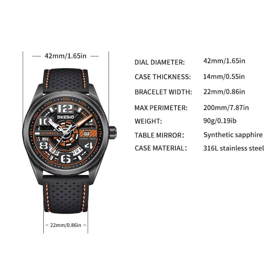 Deesio Armbanduhr Automatik, Edelstahl, Schwarz, Herren - Bild 4