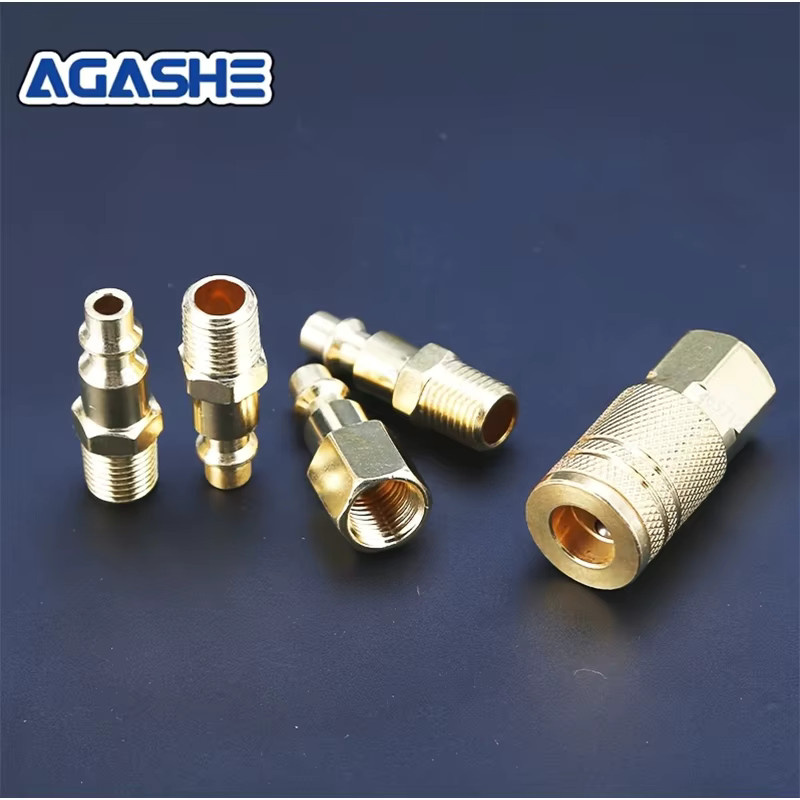 AGASHE 5-teiliges Schnellkupplungsset aus Messing mit 1/4 NPT Metall-Luftschlauchanschlüssen und Universalgewinde für Luftkompressoren - Bild 2