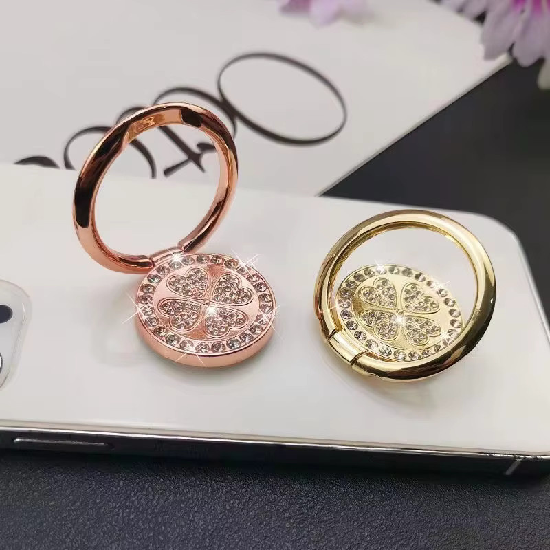 360 Grad drehbarer Fingerringhalter mit Strass und vierblättrigem Kleeblatt Design für dein Smartphone - Bild 3