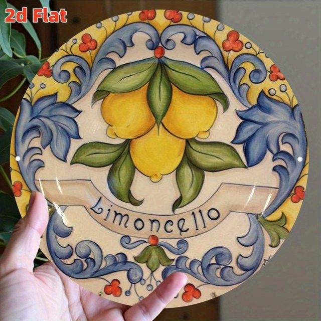 Rundes Aluminiumschild Potdemiel Zitronendekorplatte mit mediterranem Floral-Design, Durchmesser: 19,8 cm - Bild 1