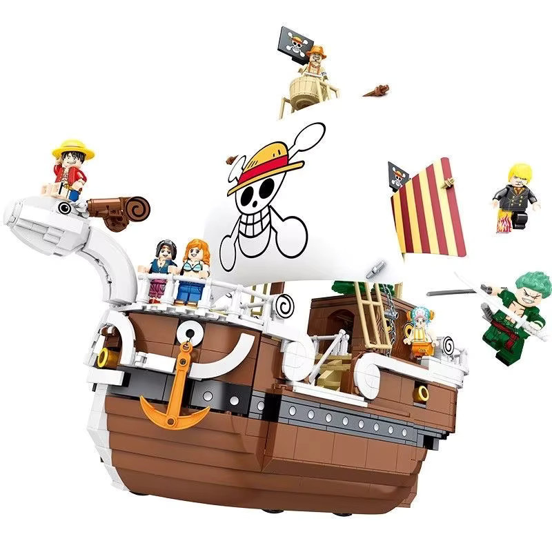 Hot Toys One Piece Bausteine Set Merry Luffy Boat mit 7 Figuren, 1054 Teile, Mehrfarbig - Bild 4