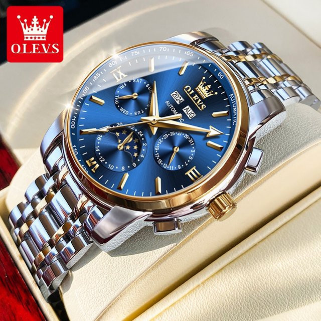 OLEVS Armbanduhr, Automatik, Edelstahl, Schwarz, Herren - Bild 1