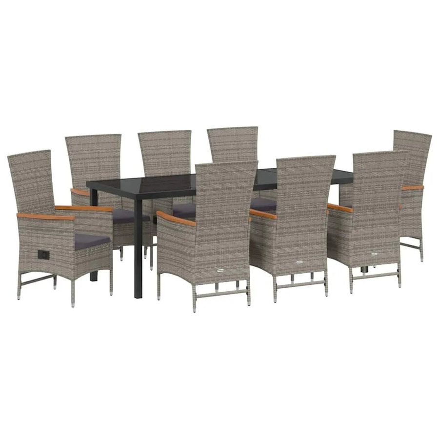 vidaXL Garten Essgruppe 9-teilig aus Poly-Rattan und Akazienholz in Grau mit Glasplatte - Bild 2