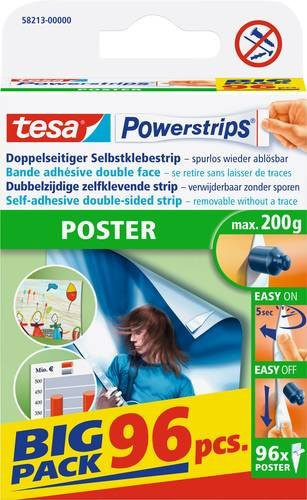 tesa Powerstrips Poster doppelseitiger Klebestreifen Weiß 96 Stück - Bild 1