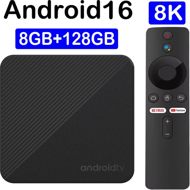 BLKJ Smart TV Box Dual UI T8 8K Android 16 Media Streamer mit 8GB RAM und 128GB Speicher, Dual Wifi6, Bluetooth 6.0 und Sprachfernbedienung, Schwarz - Bild 1