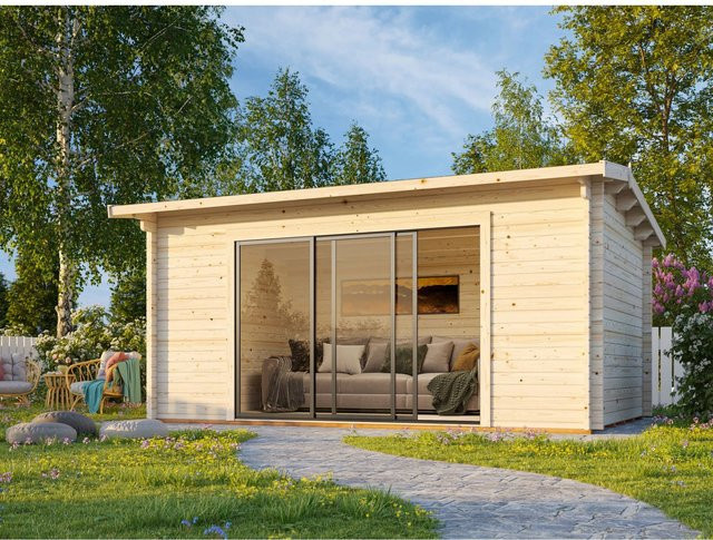 Palmako Gartenhaus Ines Slide aus Fichtenholz in Braun mit Glasschiebetüren und Satteldach, B/T/H: 480 x 300 x 250 cm - Bild 1
