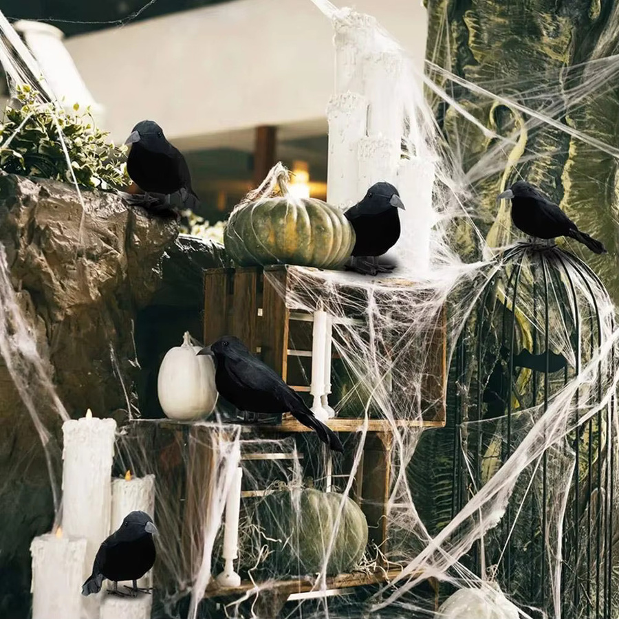 KITPIPI Dekorative schwarze Krähe aus Plüsch als Halloween-Deko und Horror-Ornament - Bild 3