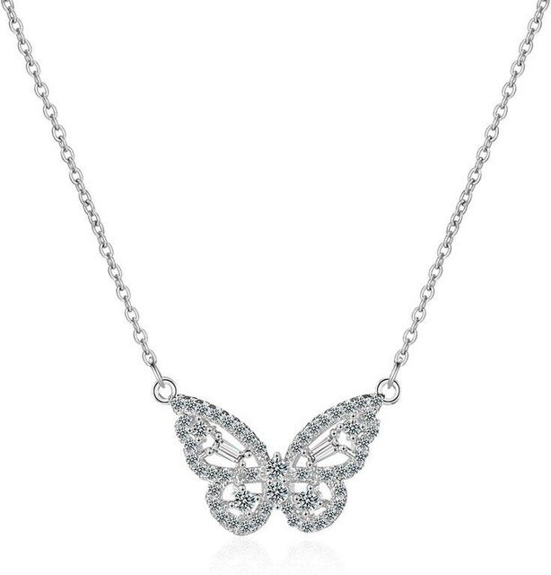 Halskette mit Schmetterling Anhänger, 925 Silber, Zirkonia, Damen - Bild 1
