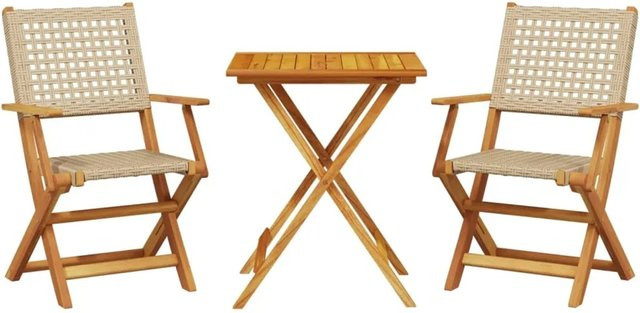 vidaXL 3-teiliges Bistro-Set aus Poly Rattan und Akazien-Massivholz in Beige - Bild 1