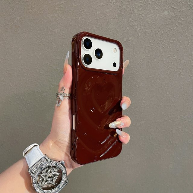 Stoßfeste iPhone Handyhülle mit 3D Herz-Design in Braun für Apple iPhone 17 16 15 14 13 12 11 Pro Max - Bild 1