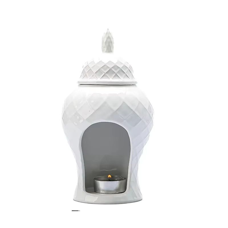 Minimalistische Keramik-Aromatherapie-Lampe in Weiß für Teelicht und Weihrauch zur Dekoration - Bild 4