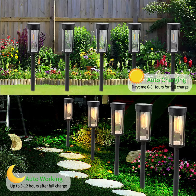 8er-Pack Solar-Gangleuchten in Schwarz mit warmweißem Licht für Terrasse, Gehweg und Garten, wasserdichte Außenbeleuchtung mit Dämmerungssensor - Bild 3