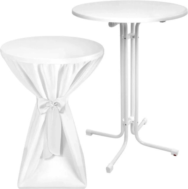 Beautissu Sylt Stehtisch rund in Weiß mit passender Premium Stehtischhusse aus Polyester, Durchmesser: 80 cm - Bild 1