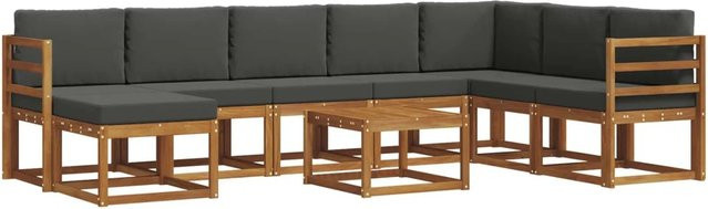 vidaXL Outdoor-Sofagarnitur aus Akazienholz mit Kissen, 9-teiliges L-Shape Set in Anthrazit und Natur - Bild 1
