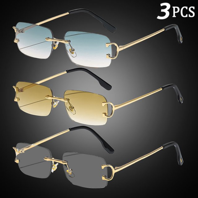 Retro Sonnenbrille, randlos, quadratisch, Gold, Metall, Unisex - Bild 1