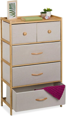 Relaxdays Schubladenkommode aus Bambus in Beige mit 5 Schubladen, B/T/H: 94 x 58 x 32,5 cm