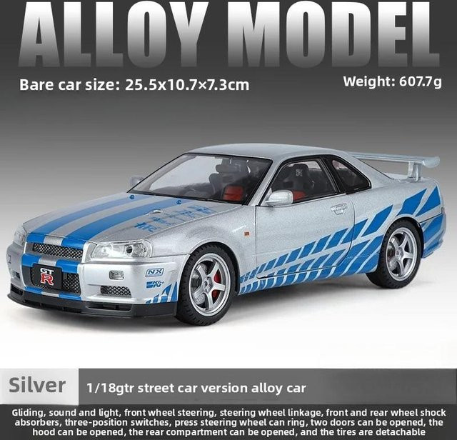 Linyi Toy Car Gt-R R34 Skyline Supercar Modellauto, 1:18, Metall, ab 14 Jahren - Bild 1