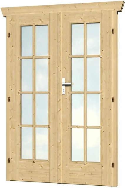 SKANHOLZ Doppeltür für Gartenhäuser aus Holz mit Echtglas in Beige, B x H: 123,4 x 193,0 cm, passend für 28 mm Wandstärke - Bild 1